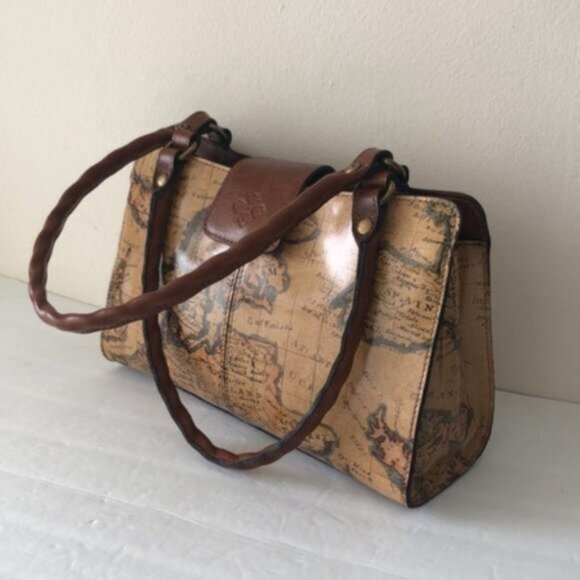 Patricia Nash Rienzo Leather European Map Shoulder Handbag Satchel Tan - Picture 8 of 16